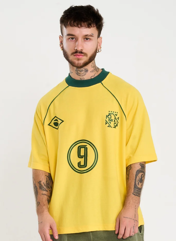 Camiseta Raglan Oversized Falso 9 - Amarelo