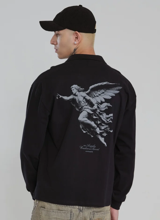 Camiseta Polo Manga Longa Davi - Preto